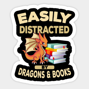 Easily Distracted By Dragons And Books Sticker